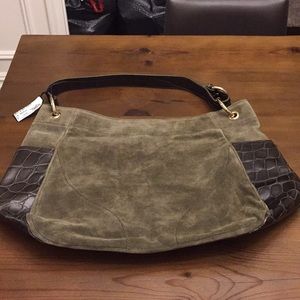 NWT Furla suede and croc leather hobo bag
